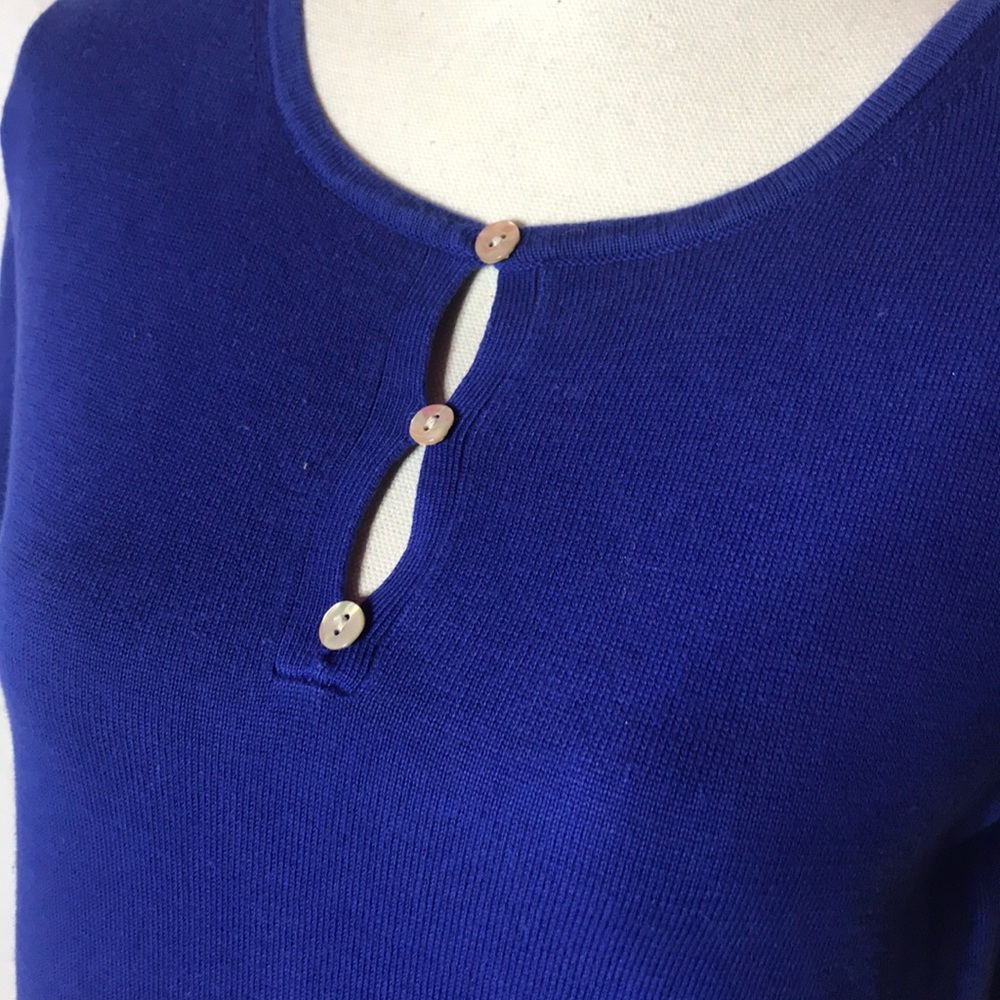 Blue Three Button Blouse, Euc, Medium - image 3
